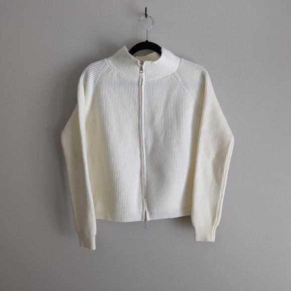 Chunky Ribbed Zip Cream Cardigan - Picture 3 of 3